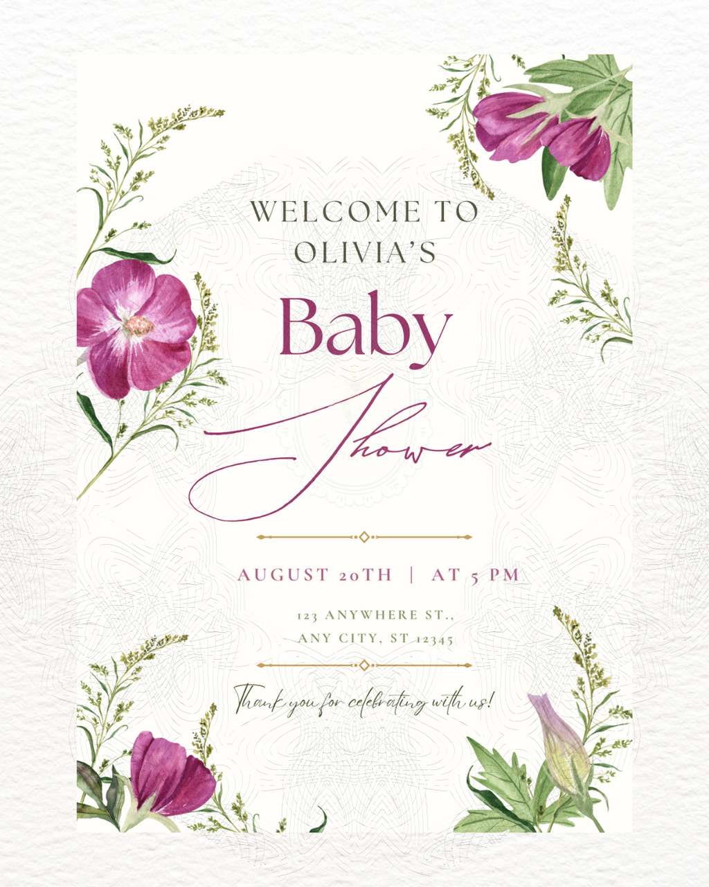 Purple Wildflower Baby Shower Welcome Sign | Editable Canva Template | Digital Download