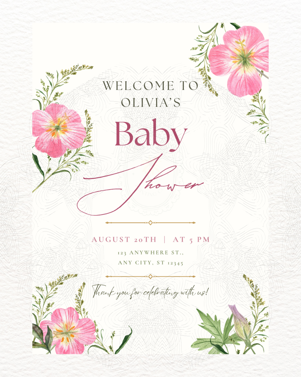 Pink Wildflower Baby Shower Welcome Sign | Editable Canva Template | Digital Download