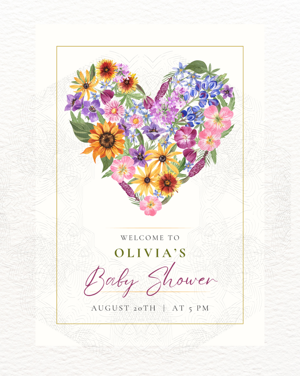Wildflower Heart Baby Shower Welcome Sign | Editable Canva Template | Instant Digital Download